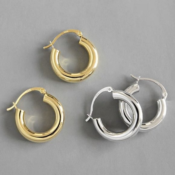 *NEW 18K Gold Tube Hoop Earrings C6 - Picture 1 of 9